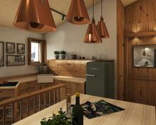 Gesamtaufnamhe des Wohn- und Kochbereichs eines Appartments