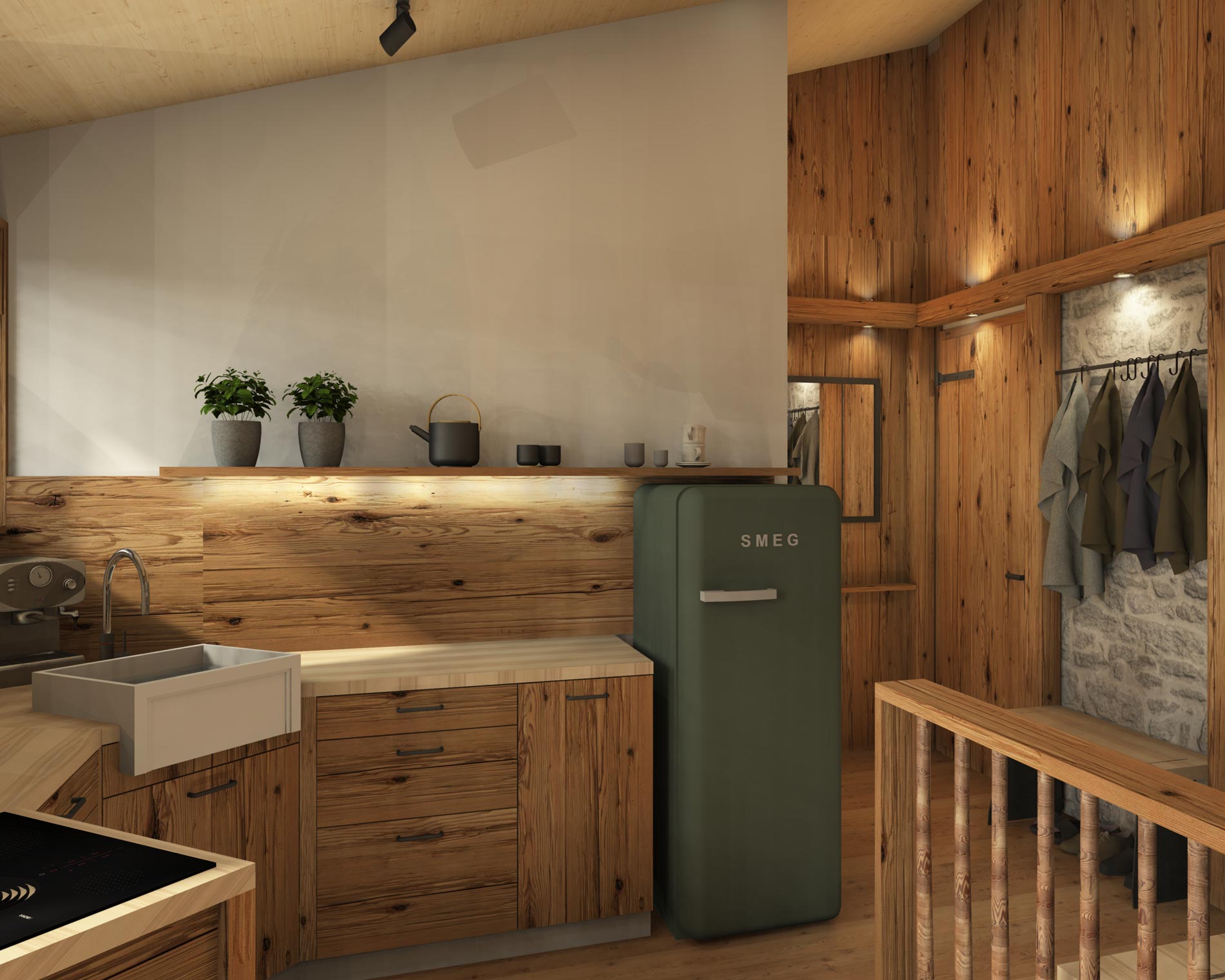 Visualisierung der Küchenzeile im Appartment